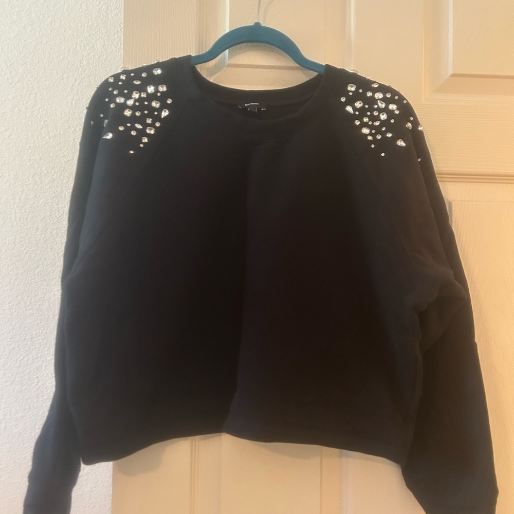 Express Black Sweatshirt with Embellished Shoulders